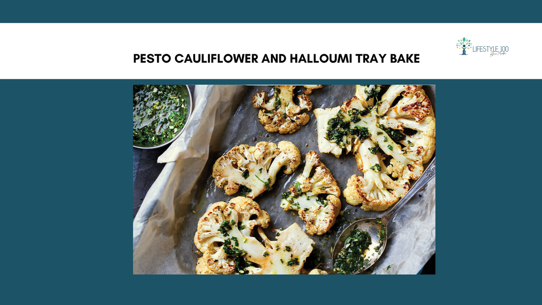 Pesto Cauliflower and Halloumi Tray Bake