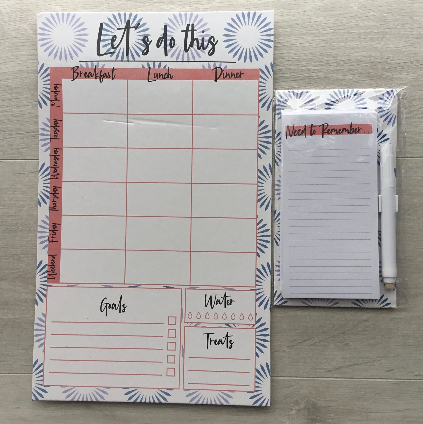 Meal planner, note book and pen